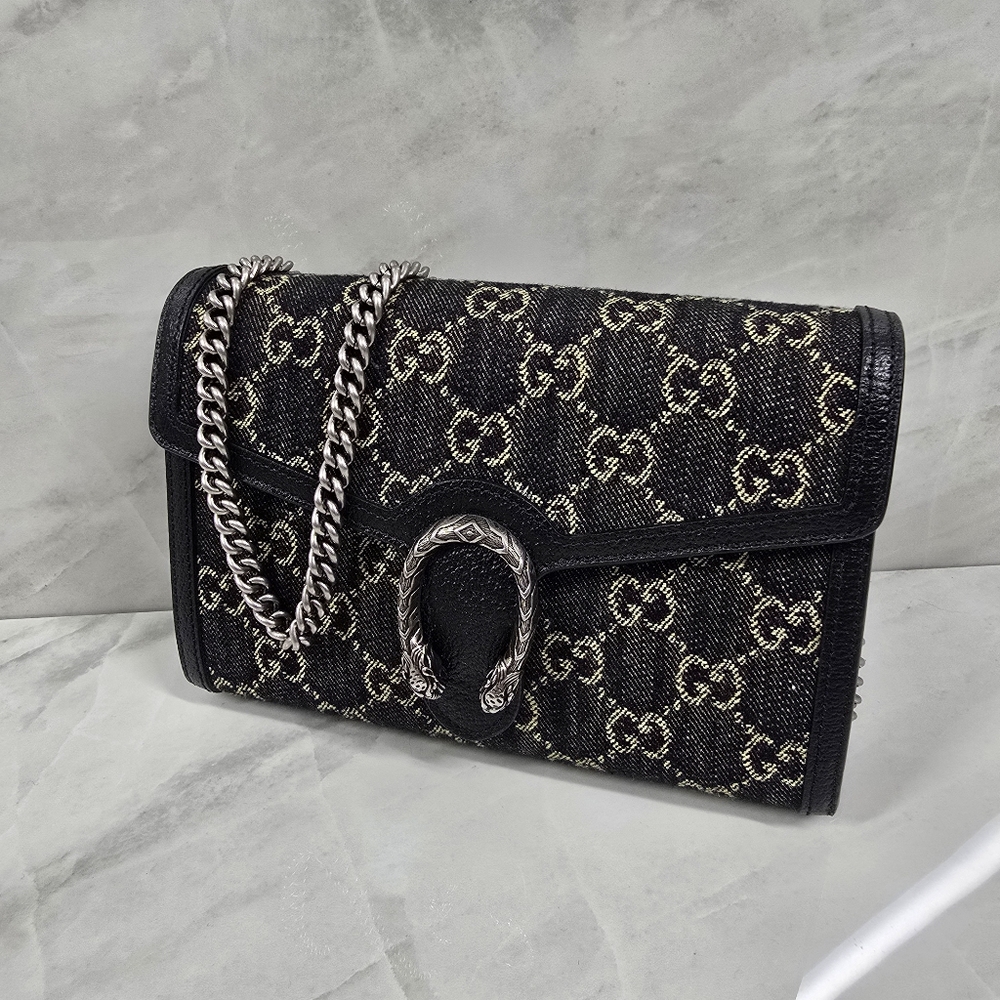 Gucci GG Black Denim Dionysus Chain Shoulder Bag